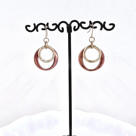 NWOT – Copper & Gold Tone Open Circle Dangle 1.5” Fishhook Earrings - Picture 3 of 5